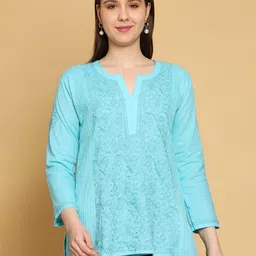 ADA Floral Embroidered Lucknowi Chikankari Pure Cotton Kurti-picture-28