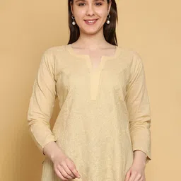ADA Floral Embroidered Lucknowi Chikankari Round Neck Pure Cotton Kurti-picture-56