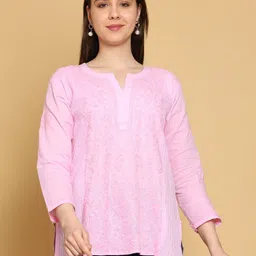 ADA Floral Embroidered Lucknowi Chikankari Pure Cotton Kurti-picture-17