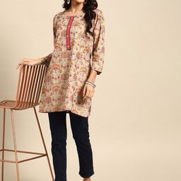 all about you Floral Printed Round Neck Straight Pure Cotton Kurti-picture-17