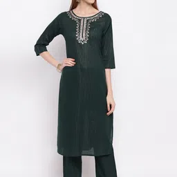 KALINI Women Green Yoke Design Pure Cotton Kurti with Palazzos-image-97