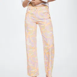 MANGO Women Lavender & White Printed Wide Leg Low-Rise Pure Cotton Printed Jeans-image-57