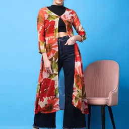 BAESD Floral Printed V-Neck Longline Shrug-13