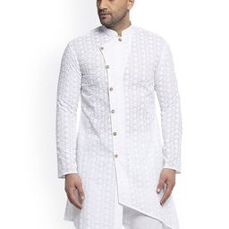 TREEMODA Woven Design Mandarin Collar Long Sleeves Pure Cotton Kurta-image-46