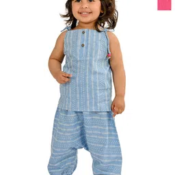 Tiny Bunnies Girls Striped Shoulder Straps Pure Cotton Tunic with Trousers-picture-3
