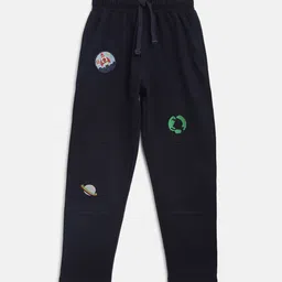 Lil Tomatoes Boys Navy Blue & Green Solid Straight-Fit Pure Cotton Track Pants-image-44