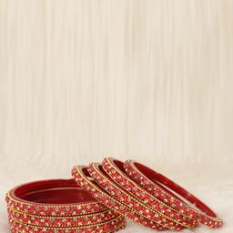 NMII Set Of 8 Zircon Studded & Beaded Glass Bangles-image-46
