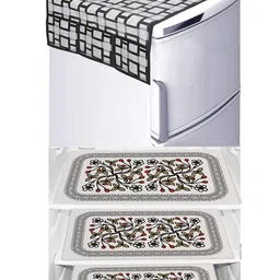 Dakshya Industries Black & Red 4 Pieces Floral Printed Refrigerator Covers-image-23