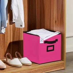 Kuber Industries Set Of 2 Pink Solid Non Woven Large Foldable Storage Box image 3