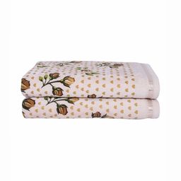 RANGOLI Beige & Green 2 Piece Printed Cotton 450 GSM Towel Set-36