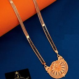 JEWEL WORLD Gold-Plated Stone Studded & Beaded Mangalsutra with Chain & Earrings-image-12