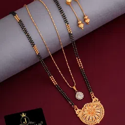 JEWEL WORLD Gold-Plated Stone Studded & Beaded Mangalsutra With Chain & Earrings-1