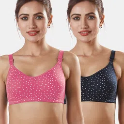 Sonari Navy Blue & Pink Pack of 2 Abstract Non-Padded T-shirt Bras nivyacoralnblue32C-14