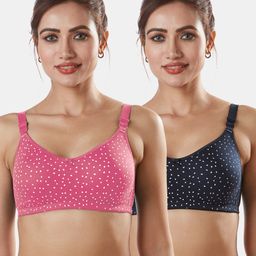 Sonari Pink & Navy Blue Pack Of 2 Printed Seamless T-Shirt Bra-25