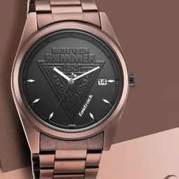 Fastrack Men Black Brass Dial & Rose Gold Toned Bracelet Style Straps Analogue Watch-42