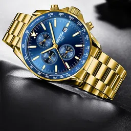 Nibosi Men Embellished Dial & Stainless Steel Straps Analogue Watch NB-2610-M-GLD-BLU-19