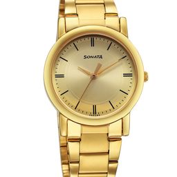 Sonata Men Classique Brass Dial & Stainless Steel Straps Analogue Watch 7987YM13W-40