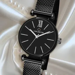 CARLINGTON Women Black Dial & Stainless Steel Bracelet Style Straps Analogue Watch CT2016-image-57