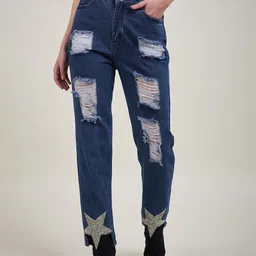 STYLECAST X KASSUALLY Women Straight Fit Highly Distressed Embellished Stretchable Jeans-97