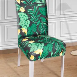 Kuber Industries Set Of 2 Green & Black Flower Printed Elastic Stretchable Chair Cover-15