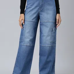 SHOWOFF Women Wide Leg Light Fade Stretchable Cargo Jeans-picture-47