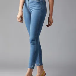DOLCE CRUDO Women Skinny Fit High-Rise Clean Look Light Fade Whiskers Stretchable Jeans-image-82