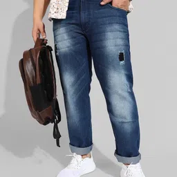 Instafab Plus Men Plus Size Classic Low Distressed Light Fade Stretchable Cotton Jeans-41