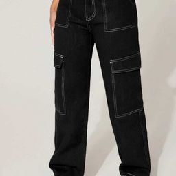 BROADSTAR Women Smart Wide Leg High-Rise Stretchable Cargo Jeans-image-70