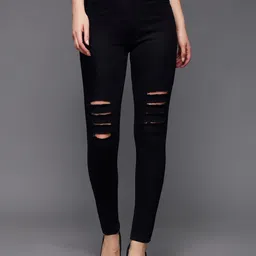 Miss Chase Women Black Slim Fit High-Rise Mildly Distressed Stretchable Jeans-image-8