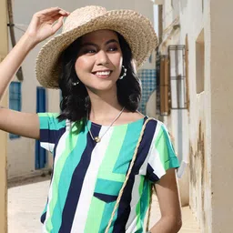 MISH Women Green & Navy Blue Candy Stripe Top-image-74