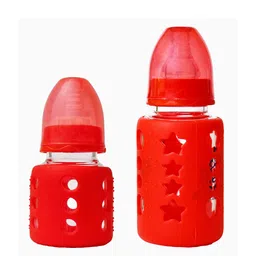 The Little Lookers Red Glass Feeding Bottle with Soft Flow control & Anti Colic Nipple-34