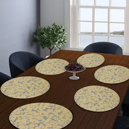 FABINALIV Yellow 6 Pieces Floral Table Placemats-6