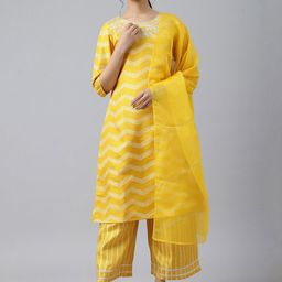 W Festive Bandhani Print Silk Kurta With Parallel Pant & Dupatta-picture-16