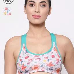 Inner Sense Pack of 2 Pink & Sea Green Floral Antimicrobial Workout Bras-picture-17