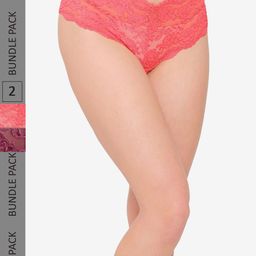 N-Gal Women Pink & Purple Pack Of 2 Lace Criss Cross Back Boy Shorts Briefs-picture-2