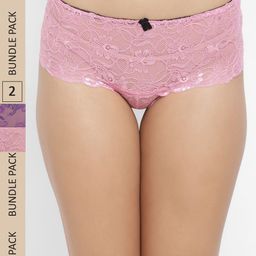 N-Gal Women Pink & Violet Pack Of 2 Self Design Boy Shorts Briefs-image-92