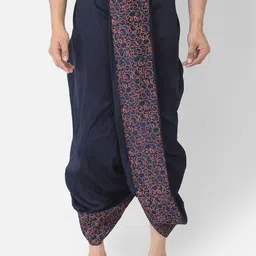 DEYANN Men Blue & Peach Printed Silk Dhoti Pants-12