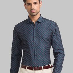 Raymond Men Blue Self-Design Cotton Shirts-image-134