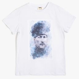 Koton Boys White & Blue Printed Atatrk Pure Cotton T-shirt-image-71
