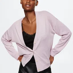 MANGO Women Lavender Solid Cardigan-36
