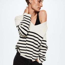 MANGO Women White & Black Striped Pullover-image-98