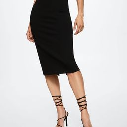 MANGO Women Black Solid Midi Pencil Skirt-image-8