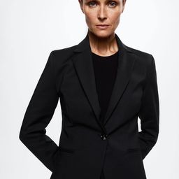 MANGO Women Black Solid Notched Lapel Single-Breasted Sustainable Tailored Blazer-71