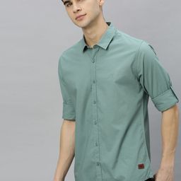 Roadster Men Sea Green & Green Slim Fit Solid Sustainable Casual Shirt-image-68