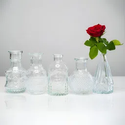 Ekhasa White 5 Pieces Textured Glass Bud Flower Vases-23