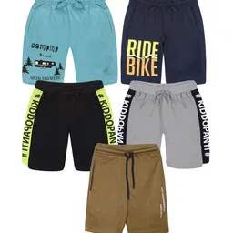 KiddoPanti Pack Of 5 Boys Typography Printed Cotton Regular Shorts-19