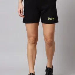 GRIFFEL Women Black Loose Fit Cotton Sports Shorts-image-73