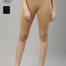 Kryptic Women Beige & Black Pack Of 2 Pure Cotton Sports Shorts-picture-56