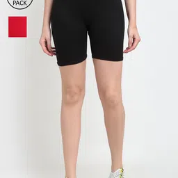 GRACIT Women Black & Red Set Of 2 Biker Shorts-14