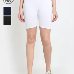 GRACIT Women Black White & Navy Blue Set Of 3 Biker Shorts-picture-31